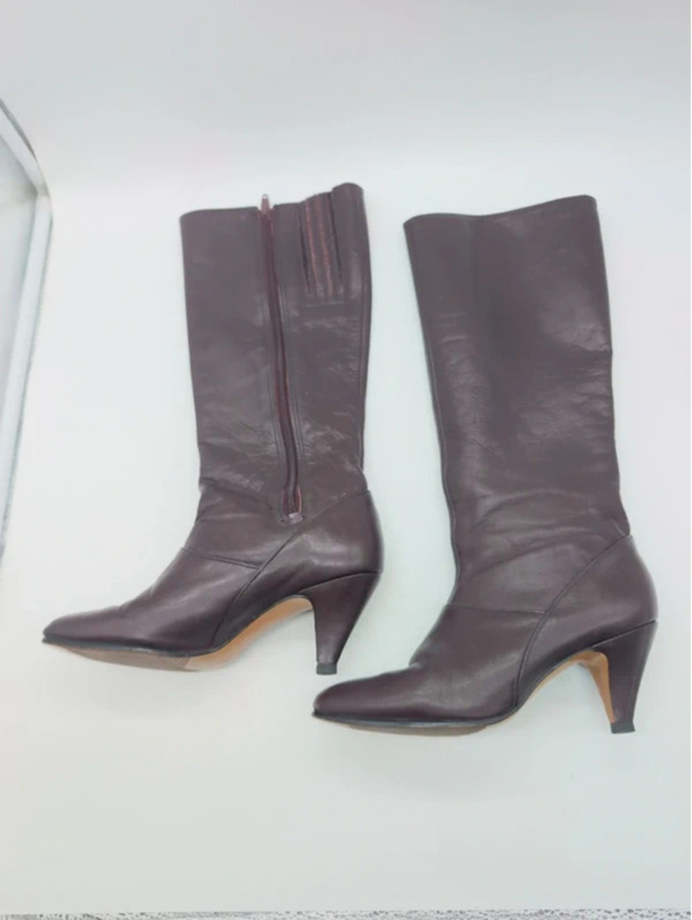 Vintage 80s Life Stride 6 Burgundy Leather Knee High Boots - Picture 5 of 10